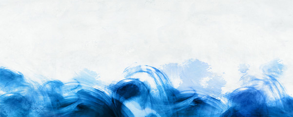 Watercolor background with blue border painting and in wet paper texture