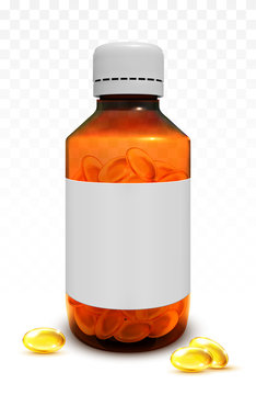 Fish oil capsules in a glass bottle