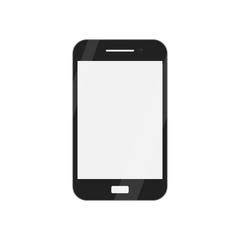 Flat mockup with black smartphone. Cellphone display front view mock up. Telephone vector icon.