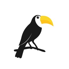 Fototapeta premium exotic toucan bird with yellow beak standing on tree vector illustration design