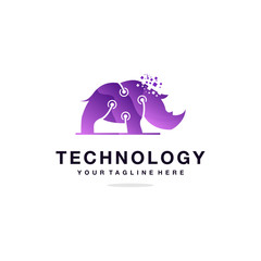 Modern rhino tech logo design Premium Vector