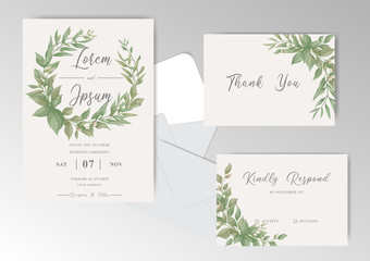 Fototapeta na wymiar Greenery Floral Frame Wedding Invitation Card Template