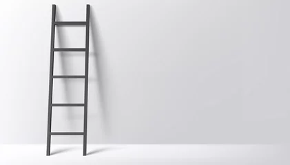 Deurstickers Black ladder on light grey wall background with shadow. Vector illustration © sveta