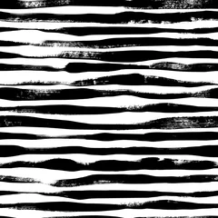 Wall murals Horizontal stripes Wavy grunge lines vector seamless pattern. Horizontal brush strokes, straight stripes or lines.