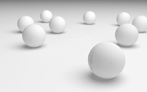 White abstract background. Set of white balls isolated on white backdrop. 3D illustration © Plastic man