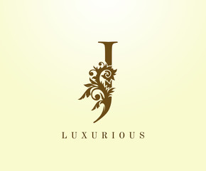 J Letter Classic logo. Vintage Brown letter stamp for book design, weeding card, label, business card, Restaurant, Boutique, Hotel.