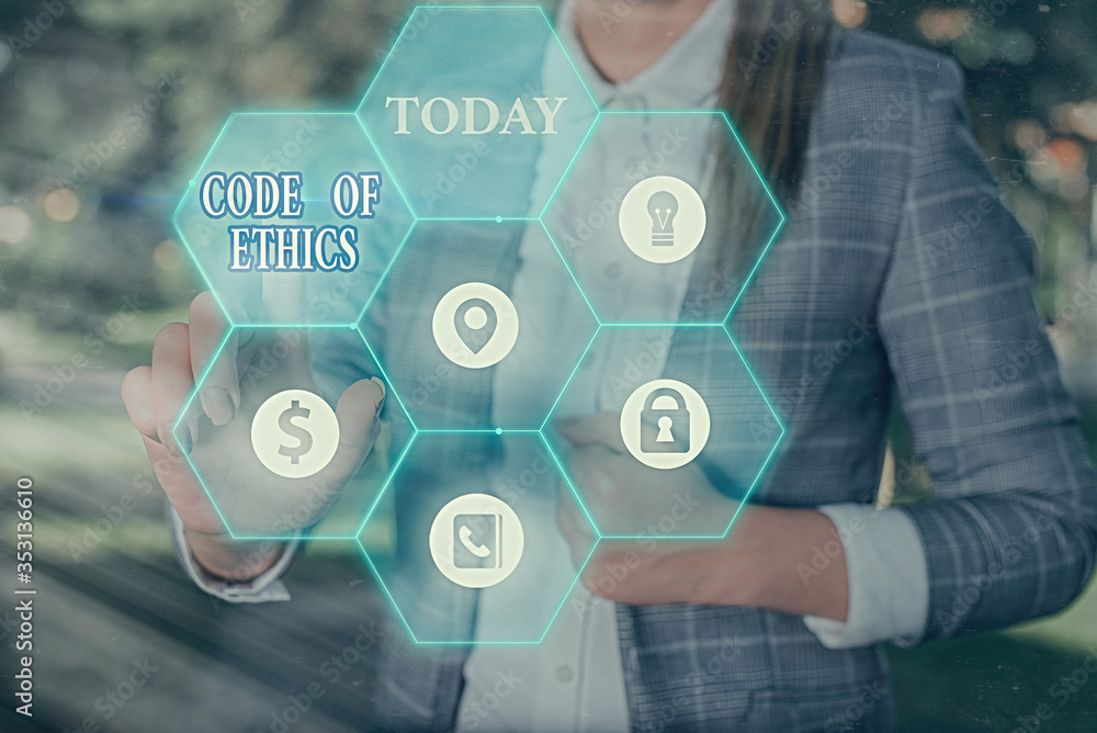 Poster text sign showing code of ethics. business photo text basic guide for professional conduct and impos