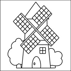 Simple Windmill cartoon illustration no color for kid colorbook