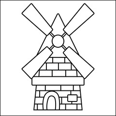 Simple Windmill cartoon illustration no color for kid colorbook