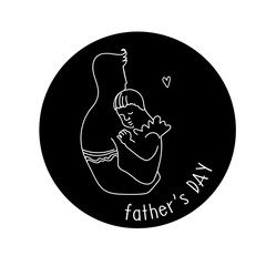 Happy Father's day. Hand-drawn line art vector illustration of daddy and daughter.  Round background.