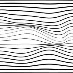 Distorted wave monochrome texture. Abstract dynamical rippled surface. Vector stripe deformation background.