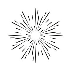 Hand drawn vector fireworks. Vintage hipster banners, insignias, radial sunbusrt.