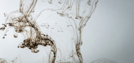 Black ink falls into the water. Explosion of black ink under water