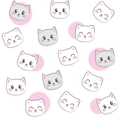 Cute seamless pattern with pretty kittens. Great for baby fabric, textile, wallpaper. Cats. Kids cartoon vector background. Pastel Colors.