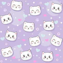 Cute seamless pattern with pretty kittens. Great for baby fabric, textile, wallpaper. Cats. Kids cartoon vector background. Pastel Colors.