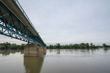 Steel bridge crossing the Sava river between Brcko and Gunja, at the border between Bosnia and Herzegovina and Croatia, an official border crossing of the European Union (EU)
