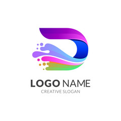 Letter D Wave Splash Colorful Logo Design