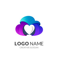 Love Cloud Logo Design, Colorful Cloud with Heart Shape Logo Concept