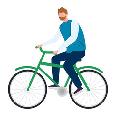 young man in bike on white background vector illustration design