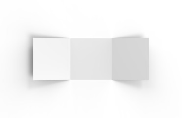 Blank white empty square tri fold catalogue, brochure flyer, changeable background for mock up and template design, 3d illustration