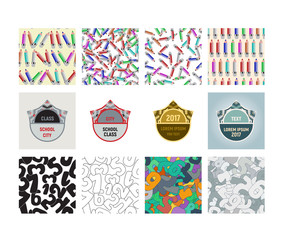 School kit. Vector design elements and seamless patterns on the theme of education