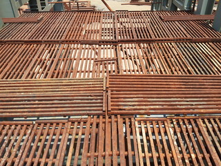 Steel gratings on a construction site