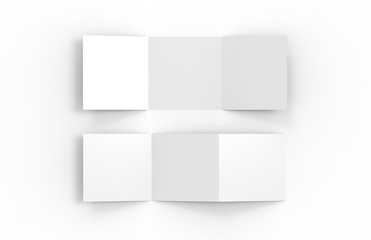 Blank white empty square tri fold catalogue, brochure flyer, changeable background for mock up and template design, 3d illustration