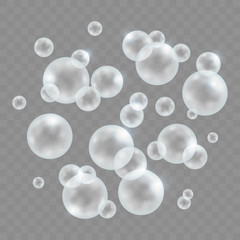 Vector White Water Bubbles with Reflections Over Checkered Background