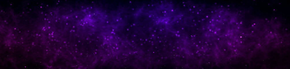 panoramic glitter lights background. black, violet purple and blue neon colors defocused