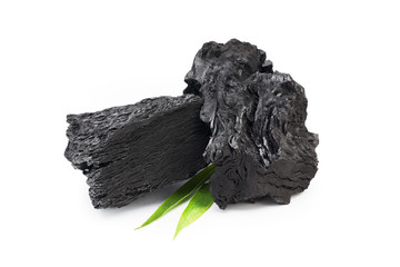 Hardwood charcoal, Burned wood isolated on white background.