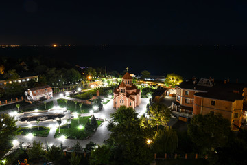 Fototapeta na wymiar Orthodox Church in Odessa illuminated at night.