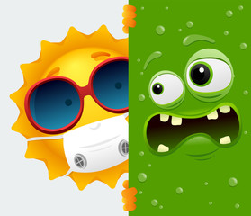 Cartoon sun character with virus banner. To see the other vector sun illustrations , please check Sun collection.