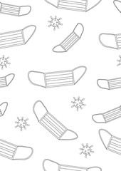 Seamless pattern with medical masks, outline vector stock vector illustration or coloring page with disposable face mask as texture or backdrop
