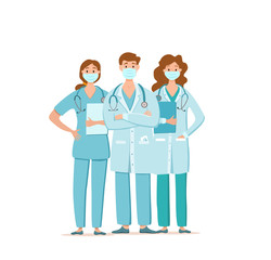 Medical people in face protection mask cartoon characters vector illustration