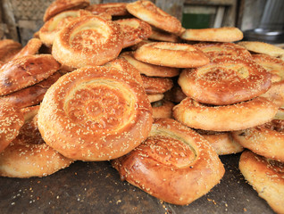 Bunch of chinese naan flat breads closeup