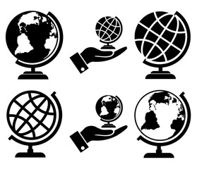 Globes. Geographical globe icon, logo isolated on white background. Education - obrazy, fototapety, plakaty