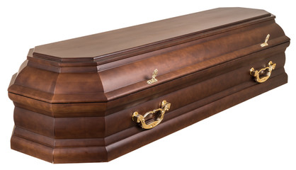 Coffin made of wood. Isolated on a white background.