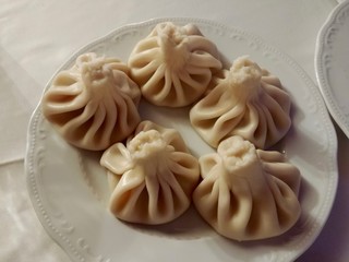 Hand-,made dumplings served at a Georgian restaurant in St. Petersburg, Russia