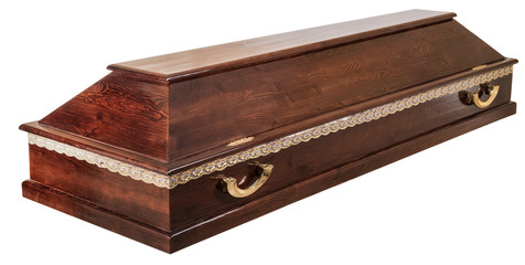 Coffin made of wood. Isolated on a white background.