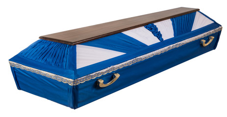 Coffin made of wood. Isolated on a white background.