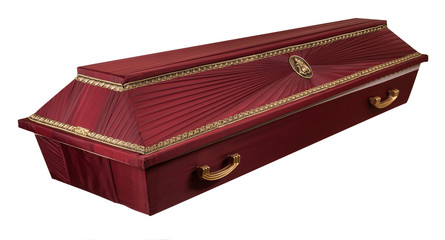 Coffin made of wood. Isolated on a white background.