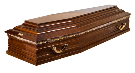 Coffin made of wood. Isolated on a white background.