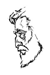 Barbershop man portrait. Old man face in profile. Hand drawing portrait.