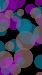 Multicolored translucent circles on a dark background. 3D illustration