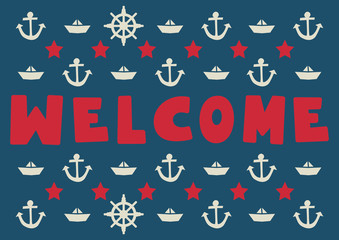Red welcome lettering maritime summer classic motive