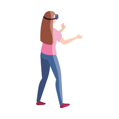 Fototapeta premium woman with glasses virtual reality on white background vector illustration design