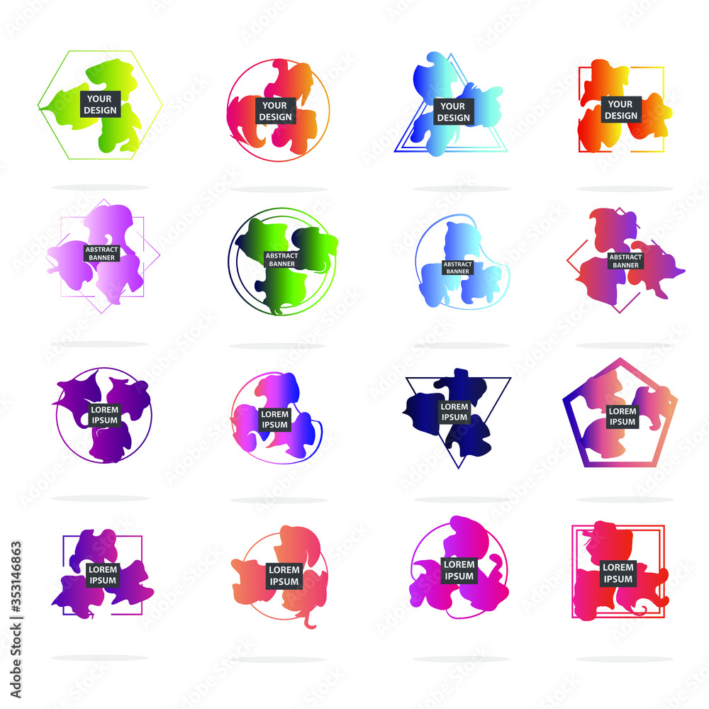 Poster set of modern abstract graphic elements. gradient abstract banners with different shapes. template f