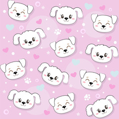 Cute seamless pattern with pretty puppies and dogs. Useful for many applications. Great for baby fabric, textile, wallpaper. Kids cartoon vector background. Pastel Colors.