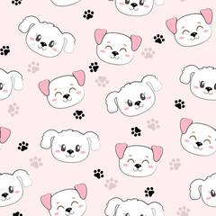Cute seamless pattern with pretty puppies and dogs. Useful for many applications. Great for baby fabric, textile, wallpaper. Kids cartoon vector background. Pastel Colors.