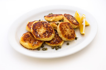 Potato Parmesan Pancakes with lemon and capers